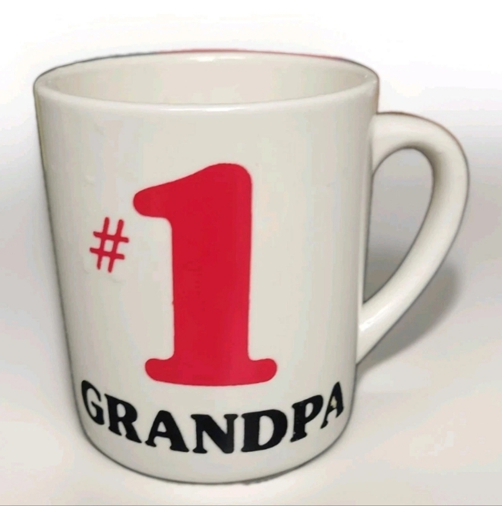 Vintage 80s #1 Grandpa Ceramic Coffee Tea Mug 8oz Mount Clemens Pottery White
